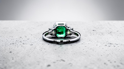 Akita MADE IN JAPAN Certified 2.41 cts. Bright Green Columbian Emerald Ring (with 18K White Gold and White Diamonds) Size US10  - R23