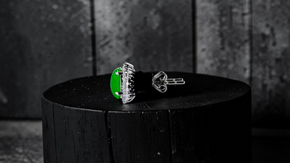 Eternal Sunshine Bright Imperial Green Burmese A-Jade Stud Earrings with Diamond Halo and 18K White Gold - Certified - V7