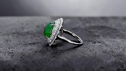 Shinshiro MADE IN JAPAN 6.88 cts. Certified Intense Icy Green Burmese A-Jadeite Ring (with 18K White Gold and White Diamonds) Size US7 - R27