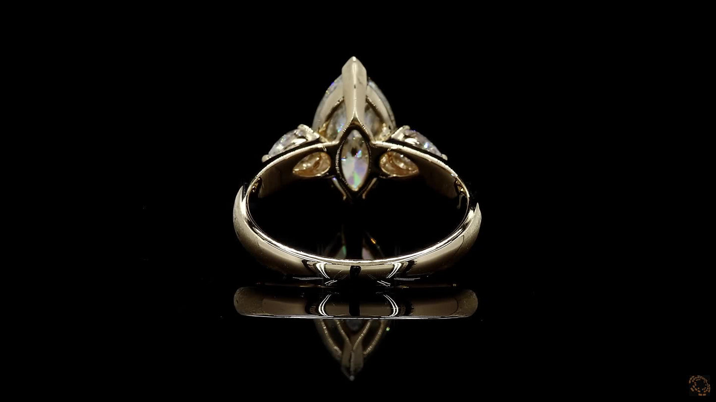 Kobayashi 2.53 cts. Natural Marquise Diamond Cocktail Ring, with Natural Pear Shaped White Diamonds, and 18K Yellow Gold - GIA Certified -R8