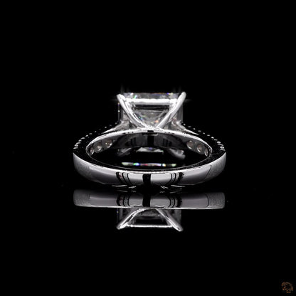 Ohime 4.01 cts. Natural Princess-Cut E i1 Diamond Cocktail Ring with Round White VVS Diamonds and 18K White Gold - GIA Certified-R10