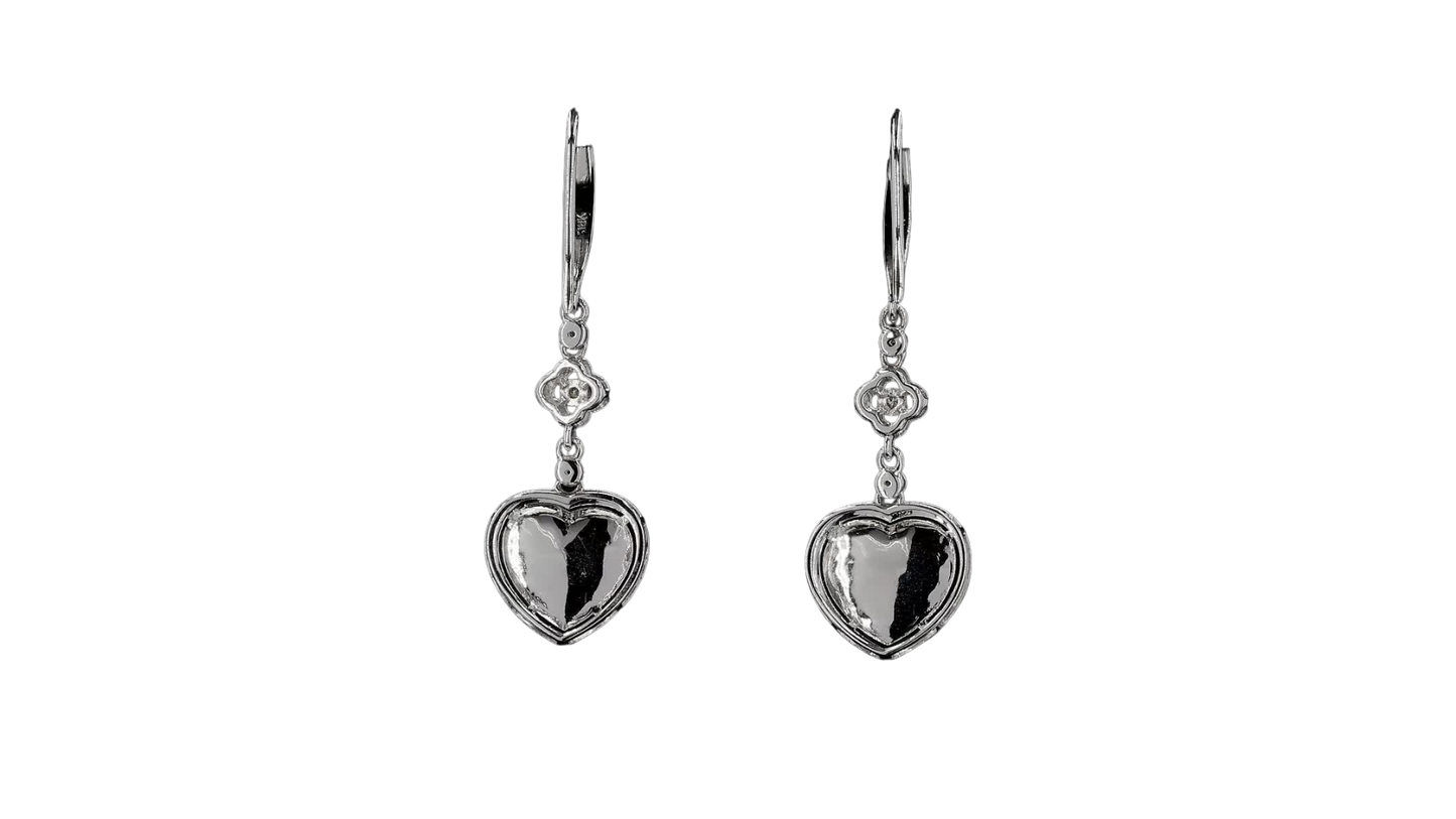 Tokai Dangling Hearts Intense Imperial Green Burmese A-Jade French Hook Earrings (with 18K White Gold and White Diamonds) - Certified