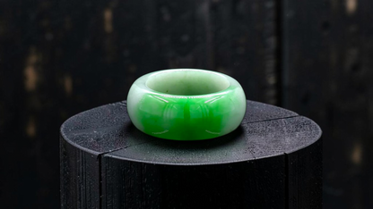 Master's Burmese Icy Bright Green and White A-Jadeite Infinity Band Ring Size US 10 - 09031 - Certified