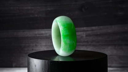 Master's Burmese Icy Bright Green and White A-Jadeite Infinity Band Ring Size US 10 - 09031 - Certified