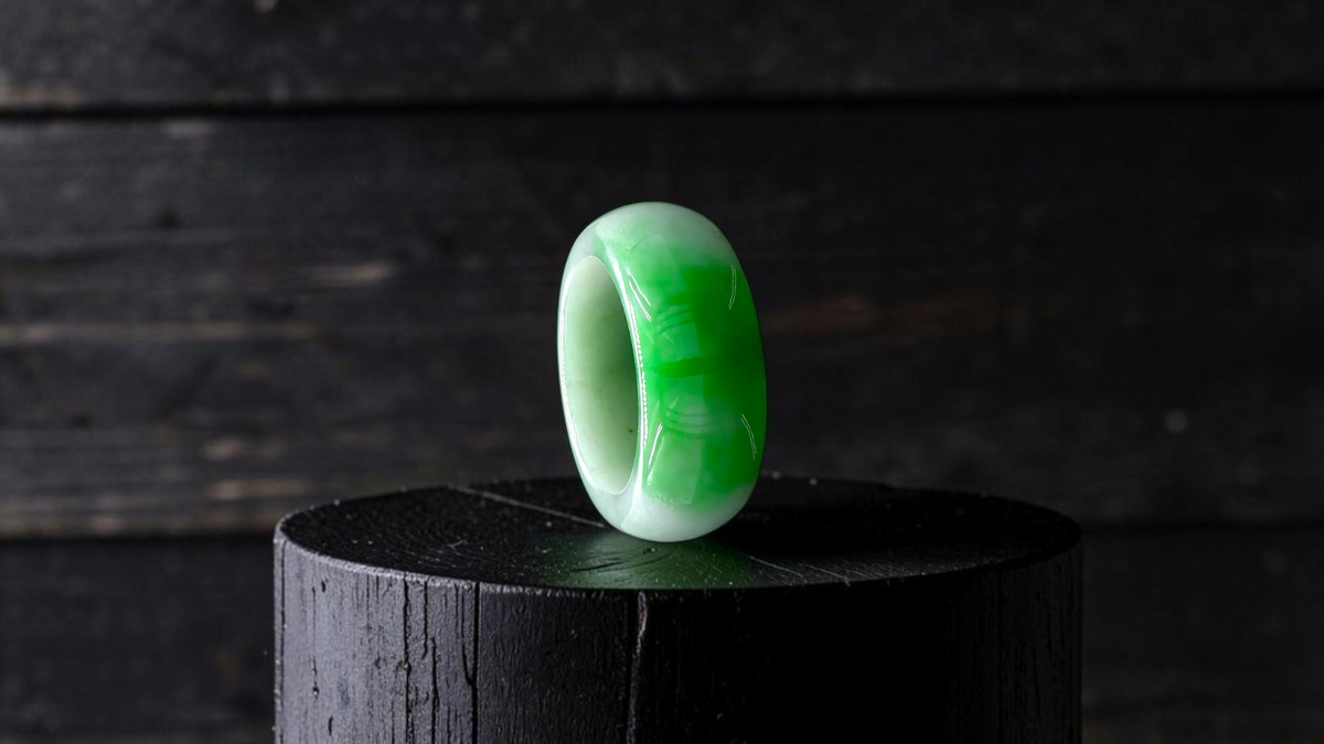 Master's Burmese Icy Bright Green and White A-Jadeite Infinity Band Ring Size US 10 - 09031 - Certified