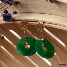 Load image into Gallery viewer, Fu Fuku Fortune Jade Disc Earrings (with 14K Gold)