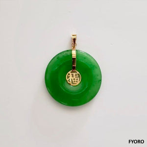 Fu Fuku Fortune Jade Pendant (with 14K Gold)