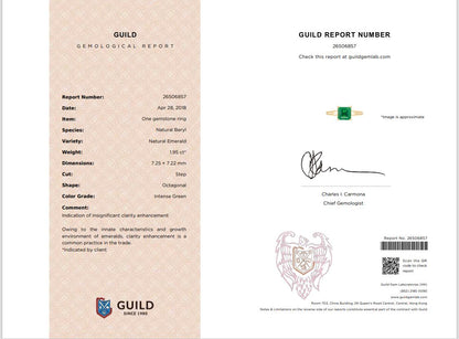 Velletri (1.95 cts.) Emerald and Natural Diamonds Ring (with 18K Yellow Gold) - Guild Certified - MR6277