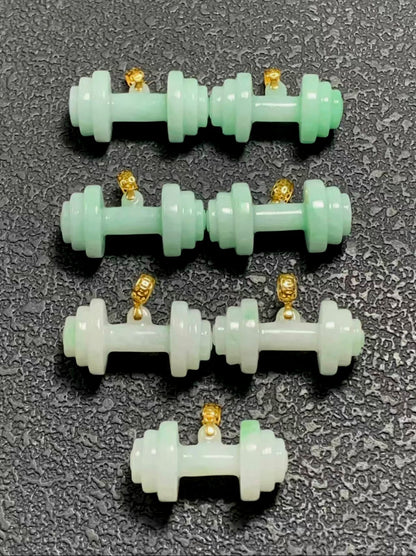 Chikara Gym Dumbbell Burmese A-Jadeite Charm Pendant (with 18K Yellow Gold)- Certified