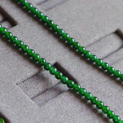 Imperial Green Burmese A-Jade Beaded Long Necklace - 19.00 inches (4.20 mm Beads) with Sterling Silver 925 - Certified - 10012