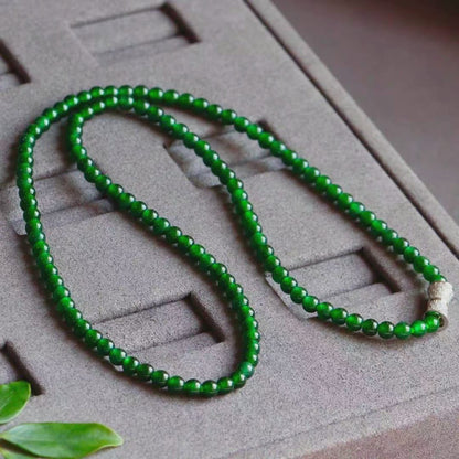 Imperial Green Burmese A-Jade Beaded Long Necklace - 19.00 inches (4.20 mm Beads) with Sterling Silver 925 - Certified - 10012