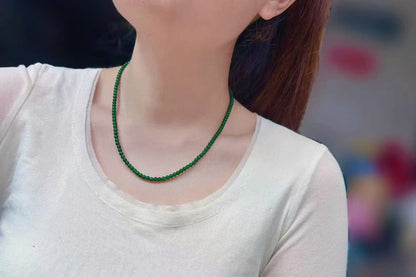 Imperial Green Burmese A-Jade Beaded Long Necklace - 19.00 inches (4.20 mm Beads) with Sterling Silver 925 - Certified - 10012