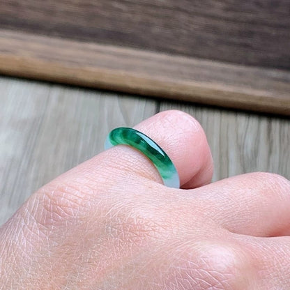 Master's Burmese Icy White and Green A-Jadeite Infinity Band Ring Size US 4.5 - 09025 - Certified