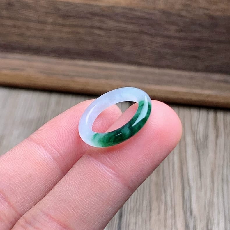 Master's Burmese Icy White and Green A-Jadeite Infinity Band Ring Size US 4.5 - 09025 - Certified