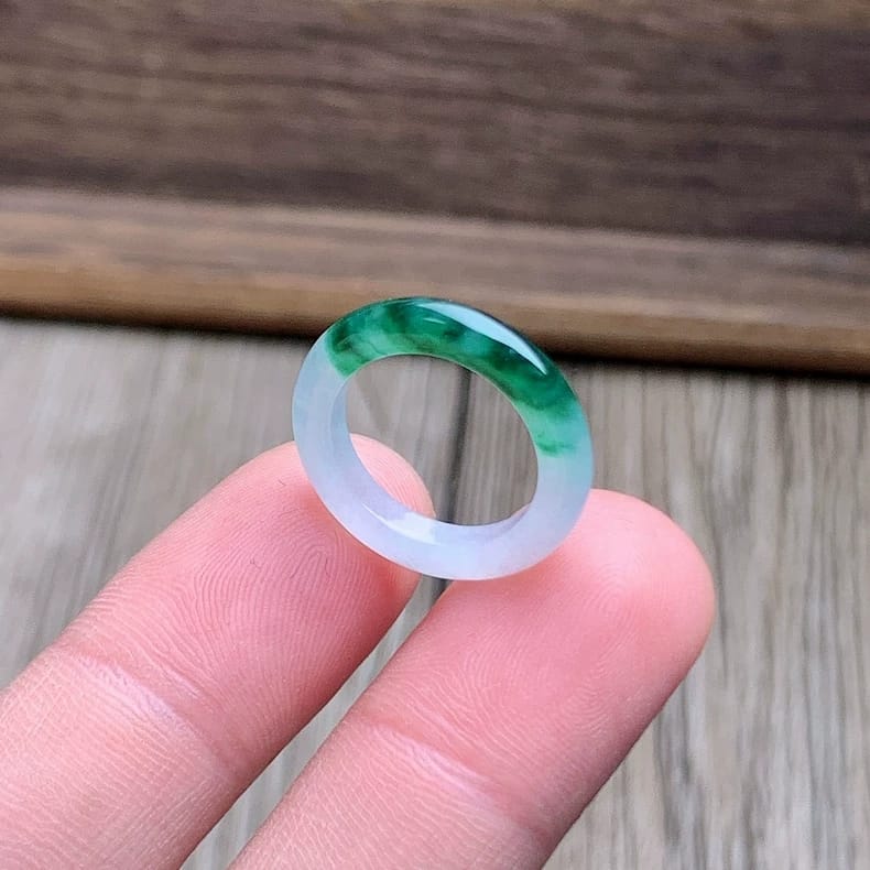 Master's Burmese Icy White and Green A-Jadeite Infinity Band Ring Size US 4.5 - 09025 - Certified