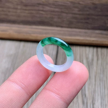 Master's Burmese Icy White and Green A-Jadeite Infinity Band Ring Size US 4.5 - 09025 - Certified