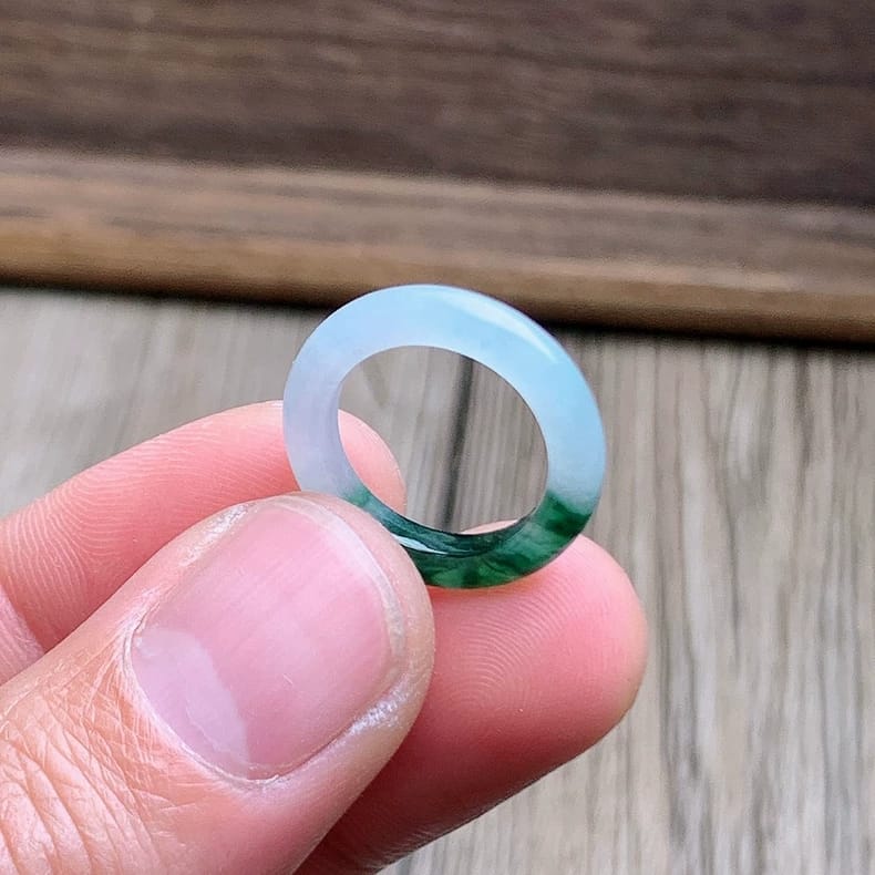Master's Burmese Icy White and Green A-Jadeite Infinity Band Ring Size US 4.5 - 09025 - Certified