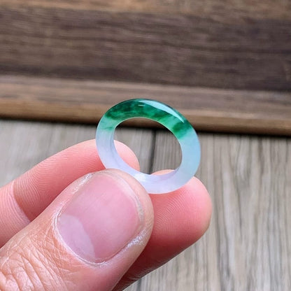 Master's Burmese Icy White and Green A-Jadeite Infinity Band Ring Size US 4.5 - 09025 - Certified