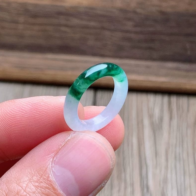Master's Burmese Icy White and Green A-Jadeite Infinity Band Ring Size US 4.5 - 09025 - Certified