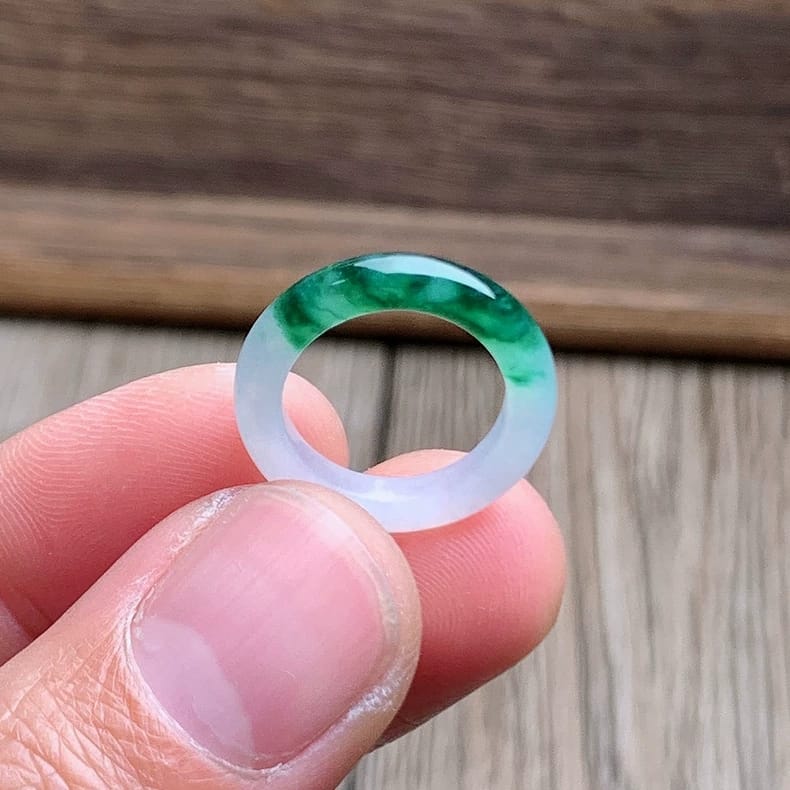 Master's Burmese Icy White and Green A-Jadeite Infinity Band Ring Size US 4.5 - 09025 - Certified