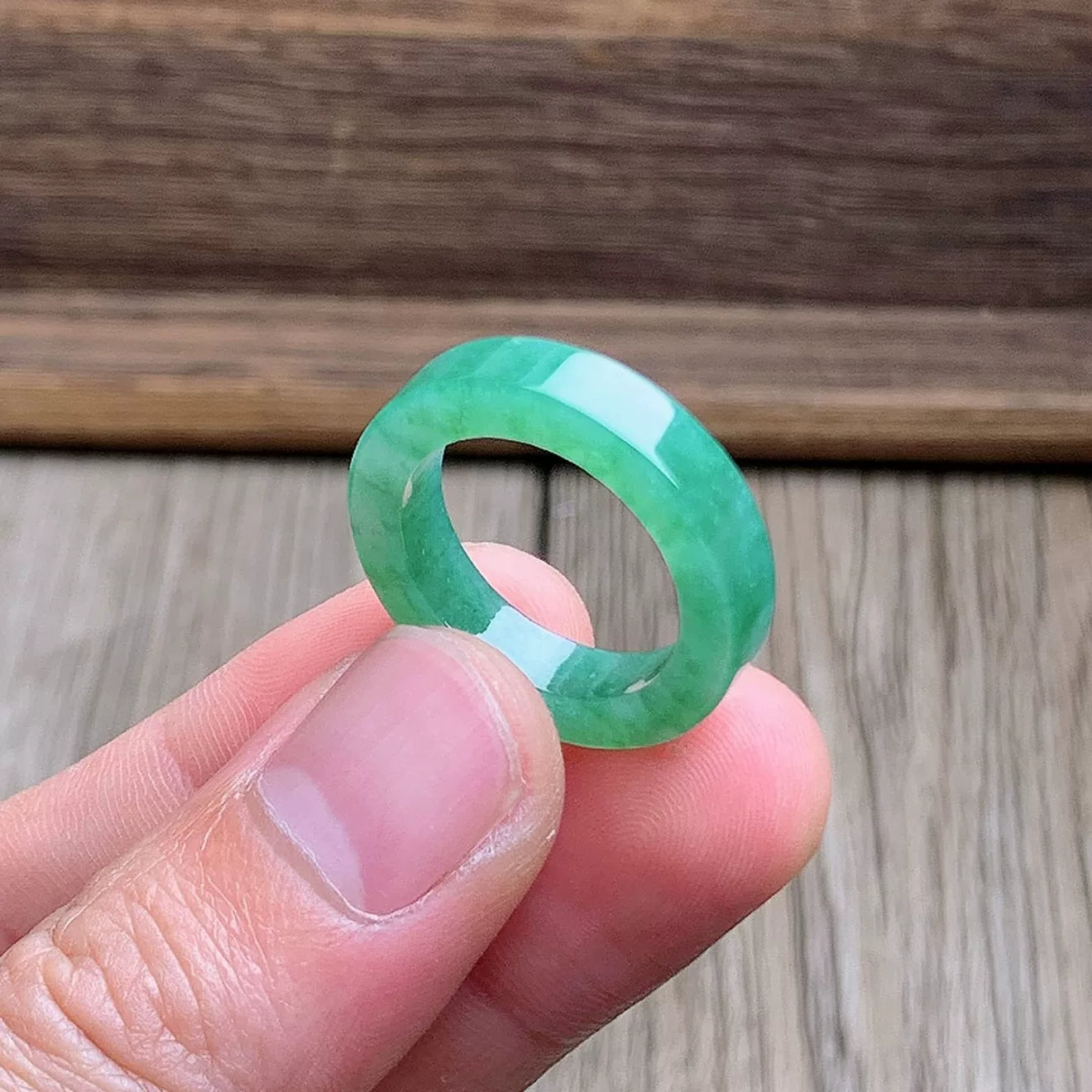 Master's Burmese Green A-Jadeite Infinity Band Ring Size US 9 - 09026 - Certified