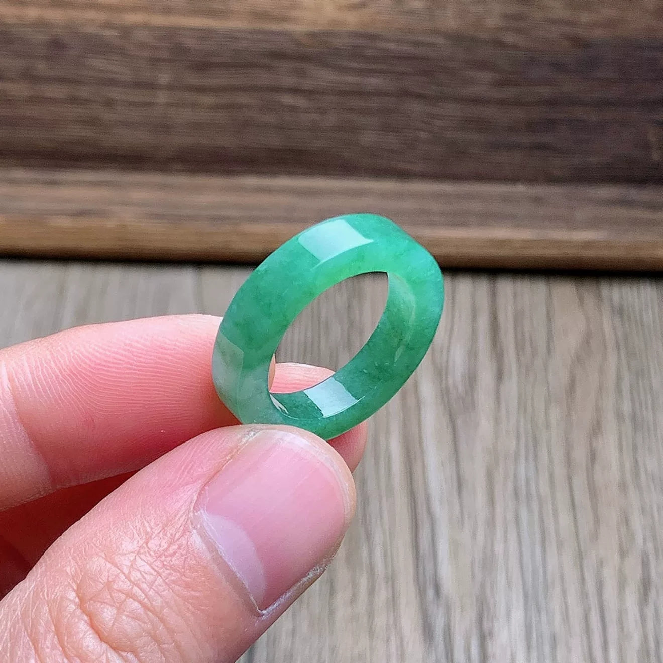 Master's Burmese Green A-Jadeite Infinity Band Ring Size US 9 - 09026 - Certified