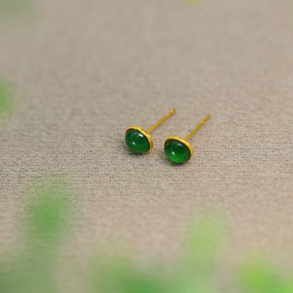 Vert Vivid-Imperial Green Burmese A-Jade Stud Earrings (with 18K Yellow Gold) - Certified V2