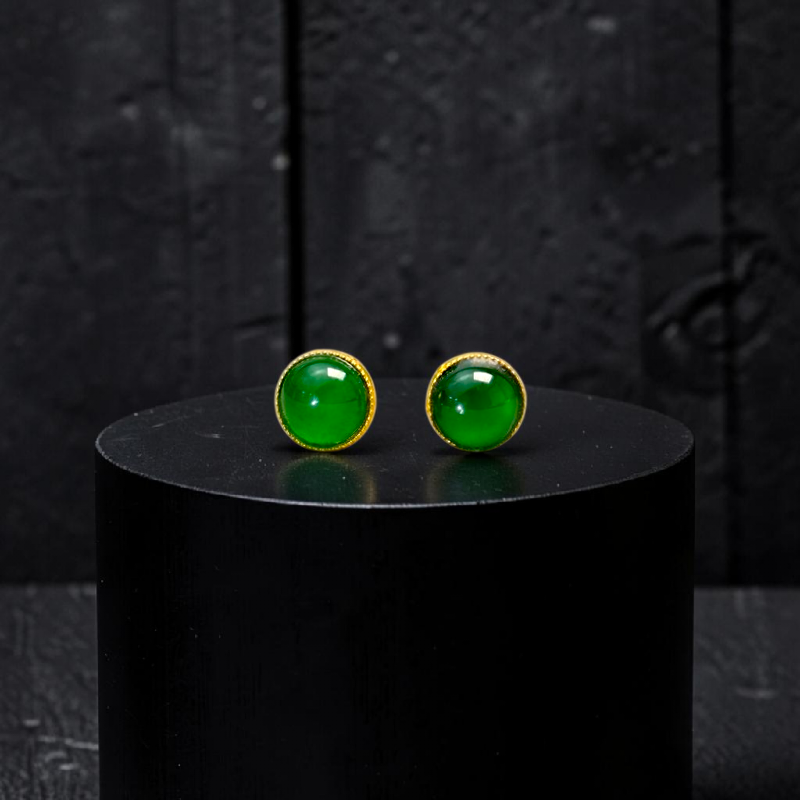 Vert Vivid-Imperial Green Burmese A-Jade Stud Earrings (with 18K Yellow Gold) - Certified V2