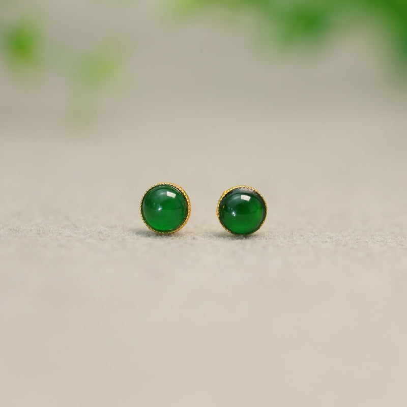 Vert Vivid-Imperial Green Burmese A-Jade Stud Earrings (with 18K Yellow Gold) - Certified V2