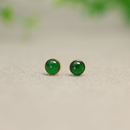 Vert Vivid-Imperial Green Burmese A-Jade Stud Earrings (with 18K Yellow Gold) - Certified V2