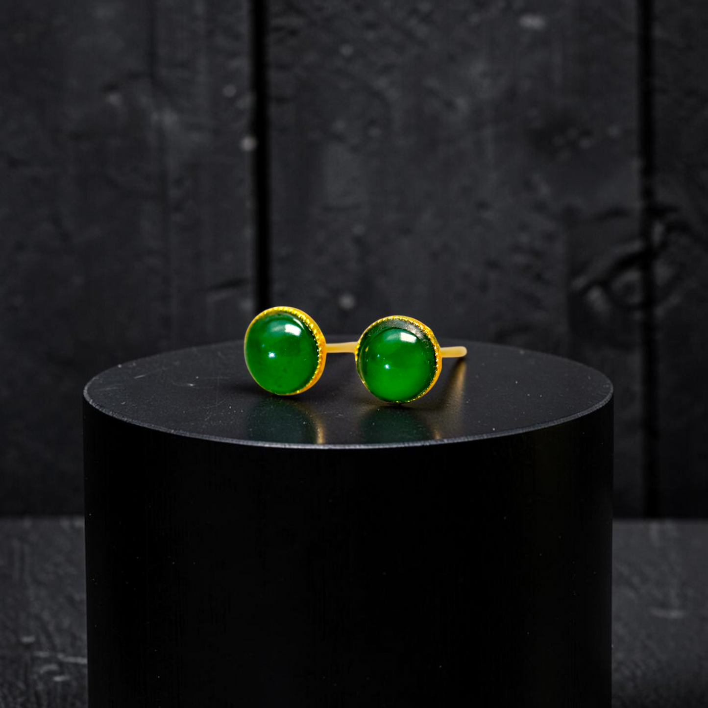 Vert Vivid-Imperial Green Burmese A-Jade Stud Earrings (with 18K Yellow Gold) - Certified V2