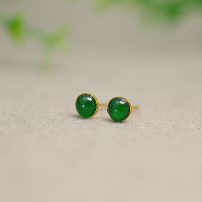 Vert Vivid-Imperial Green Burmese A-Jade Stud Earrings (with 18K Yellow Gold) - Certified V2