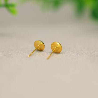 Vert Vivid-Imperial Green Burmese A-Jade Stud Earrings (with 18K Yellow Gold) - Certified V2