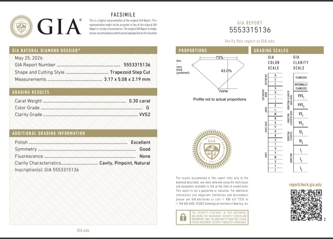 GIA Certified 0.61 cts. Natural G VVS2 Trapezoid Diamond Matched Pair Loose Stones Jewelry Set JS009