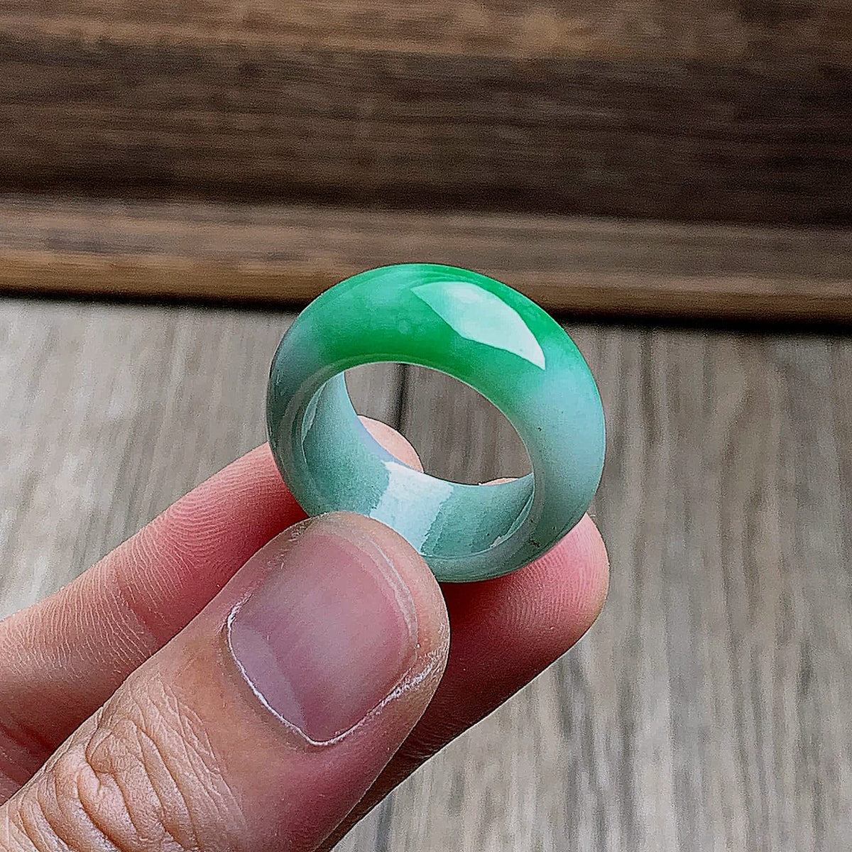 Master's Burmese Icy Bright Green and White A-Jadeite Infinity Band Ring Size US 10 - 09031 - Certified