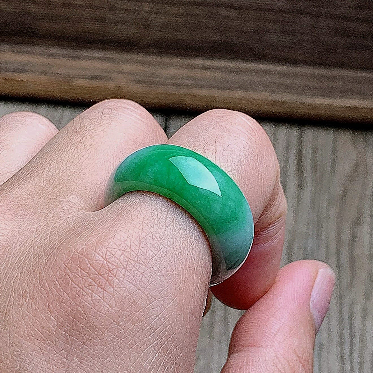 Master's Burmese Icy Bright Green and White A-Jadeite Infinity Band Ring Size US 10 - 09031 - Certified