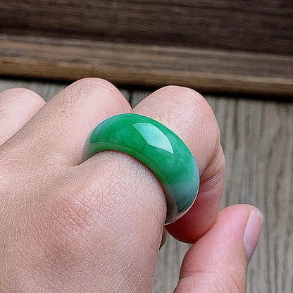 Master's Burmese Icy Bright Green and White A-Jadeite Infinity Band Ring Size US 10 - 09031 - Certified