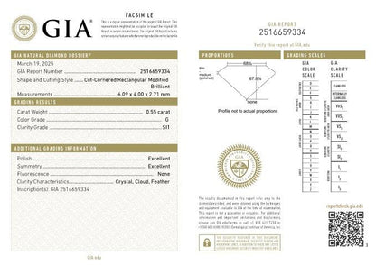 GIA Certified Natural 0.55 cts. G SI1 Ex Ex N Long Radiant Shaped Diamond Loose Stone - LS83
