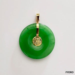 Fu Fuku Fortune Jade Pendant (with 14K Gold)