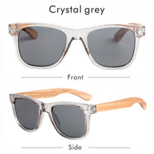 將圖片載入到圖庫檢視器中， Tatsu FYORO Sunglasses (UV400 Polarized, Crystal Grey Frames and Zebrawood Temple)