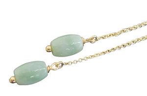 Dangling Cylindric Spring Burmese Jade Earrings (with 14K Gold)