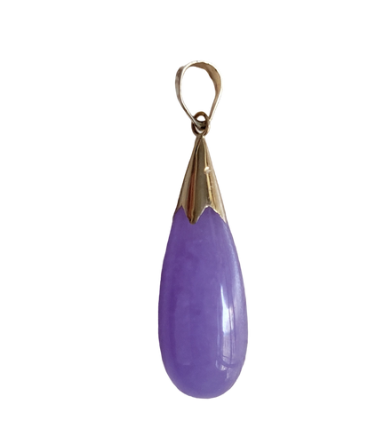 Lavender Purple Jade Long Drop Pendant (with 14K Gold)