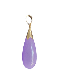 Lavender Purple Jade Long Drop Pendant (with 14K Gold)