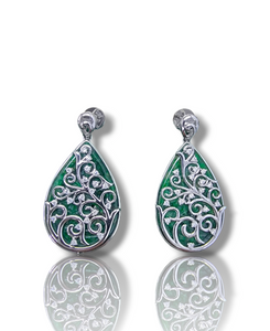 Gardens of Eden Earrings and Pendant Set Certified (with Hand Carved Burmese A-Jadeite, 18K White Gold, and White Diamonds)