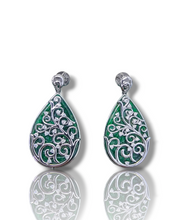 Load image into Gallery viewer, Gardens of Eden Earrings Certified (with Hand Carved Burmese A-Jadeite, 18K White Gold, and White Diamonds)