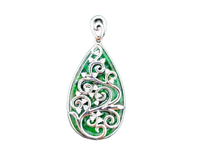 Gardens of Eden Earrings and Pendant Set Certified (with Hand Carved Burmese A-Jadeite, 18K White Gold, and White Diamonds)