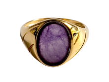 Load image into Gallery viewer, Fyie Signet Purple Jade Ring (with 14K Gold)
