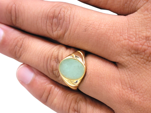 Fyie Signet Spring Jade Ring (with 14K Gold)