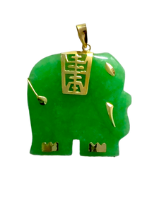 上海翡翠象ペンダント（14Kゴールド付き）