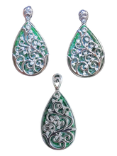 Load image into Gallery viewer, Gardens of Eden Earrings Certified (with Hand Carved Burmese A-Jadeite, 18K White Gold, and White Diamonds)